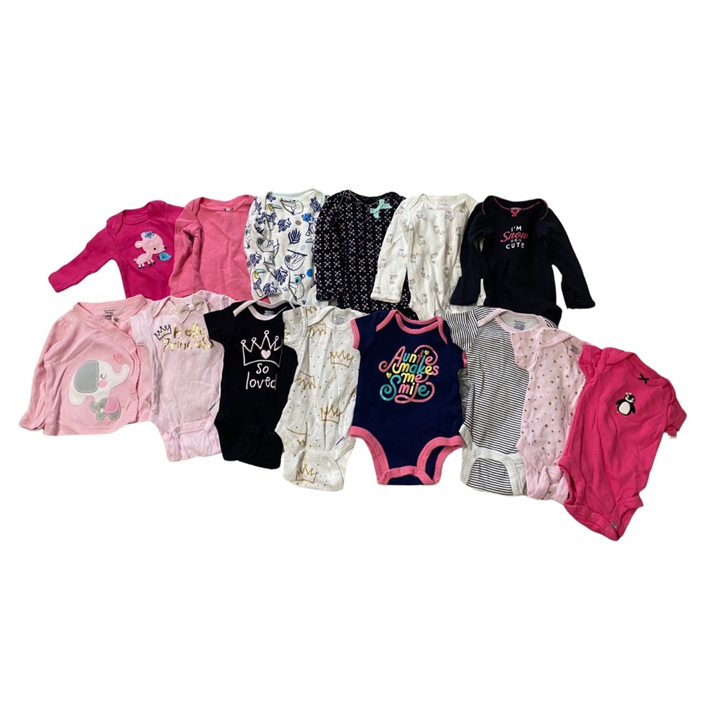 Set of 14 NEWBORN onesies bodysuits shirts tops long & short sleeved